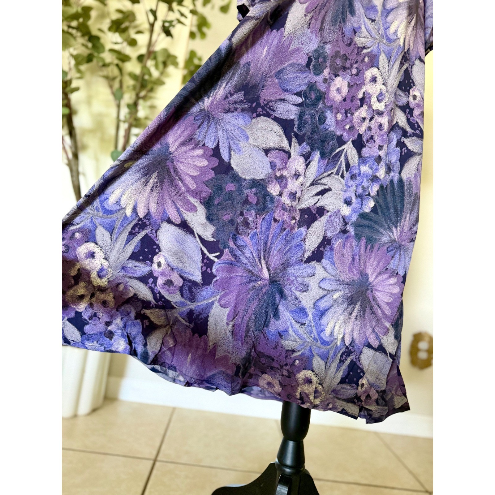 90s Vintage Moody Botanical Floral Scoop Neck Shift Dress XL