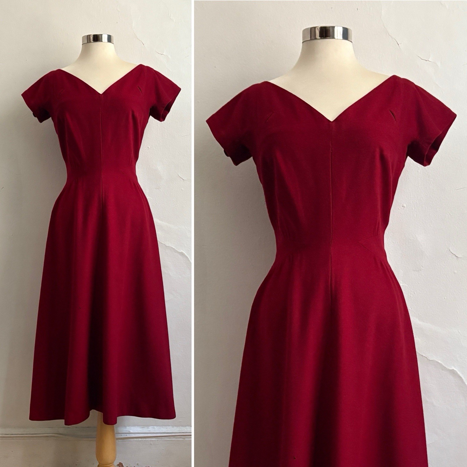 VTG 1950s Pauline Trigere Small Red Wine Fit and Flare Designer Dress