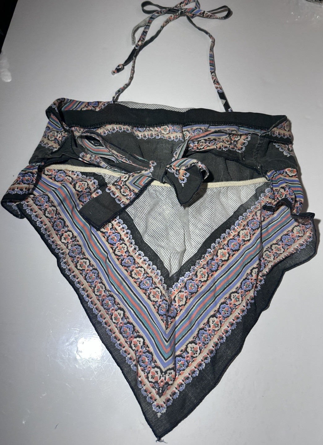 Land & Sea Vintage Bandana USA Boho Halter Top 1970s One Size Tie Back Multic
