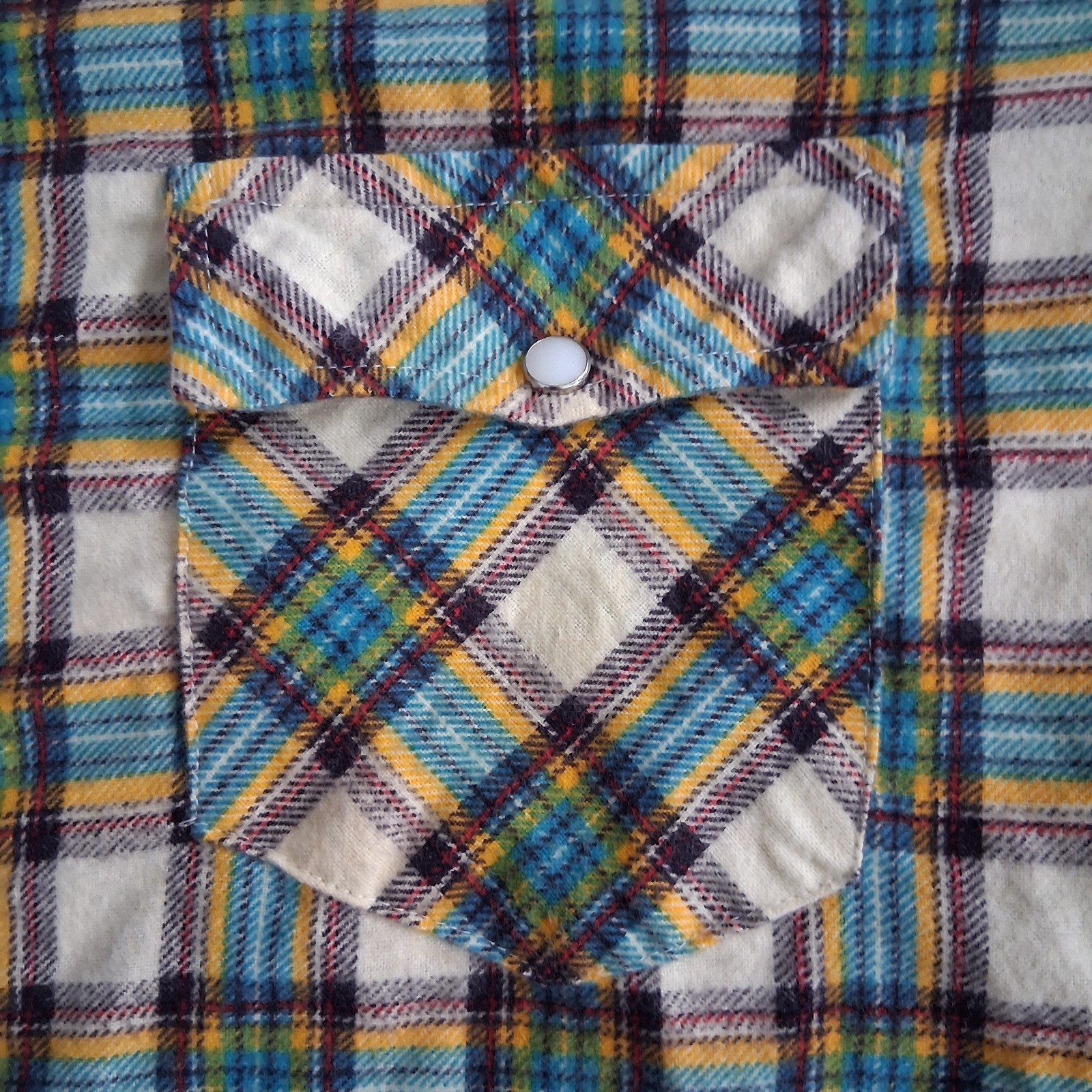Vtg 70s Montgomery Ward Plaid Flannel Shirt | Retro Blue Yellow White Grunge L