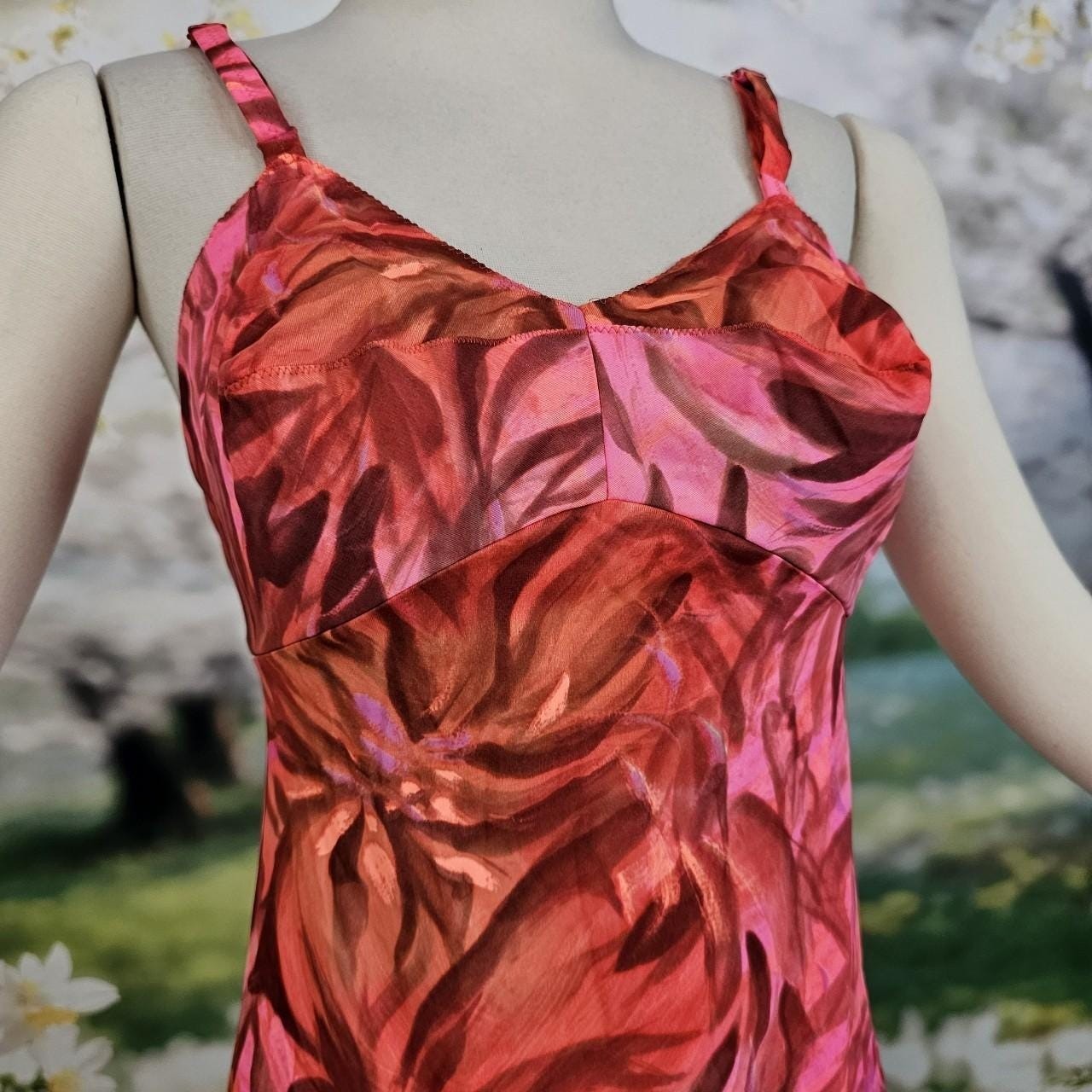 Vintage Rare 1970s Mini Slip Dress Bright Pink Floral Print Gaymode Party Dress