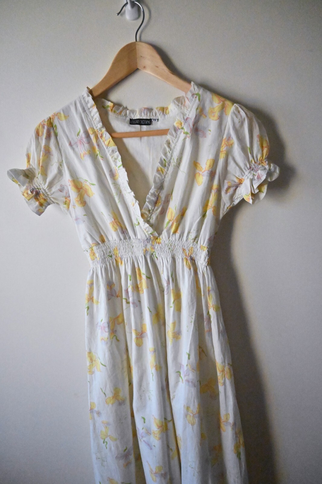 Leluxe Heirloom 1930’s Vintage Smocked Daffodil Print Voile Dress XS