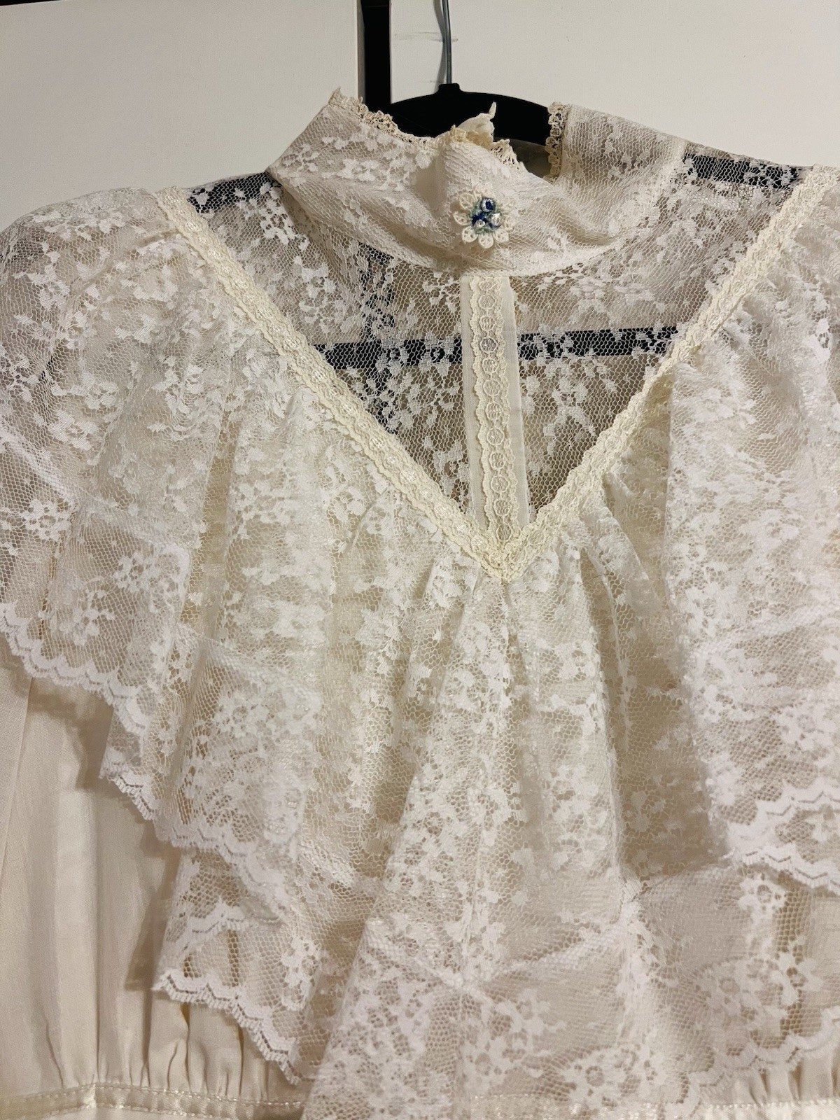 VTG 70s Candi Jones California Dress Ivory Prairie Lace Maxi Boho Cottagecore 11