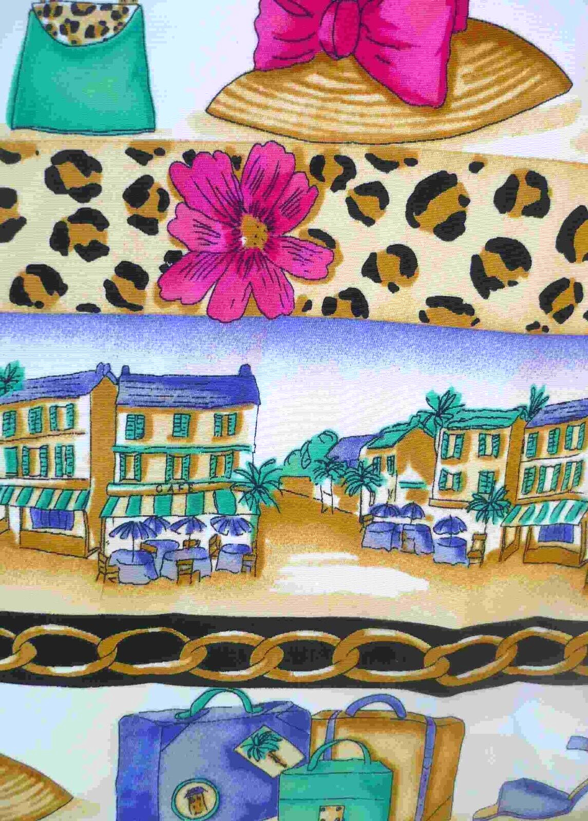 VTG 80S JORDAN RARE LEOPARD VILLAGE CHAIN FLORAL FASHION PRINT BLOUSE WOMEN M S