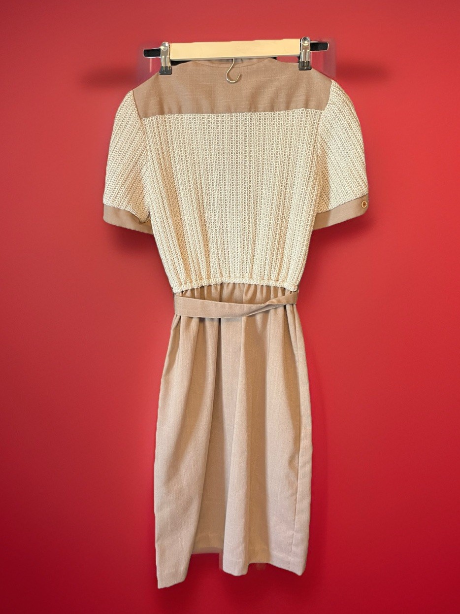 Vintage 1950’s Mavinette Beige And Brown Button Up Dress, Size 4