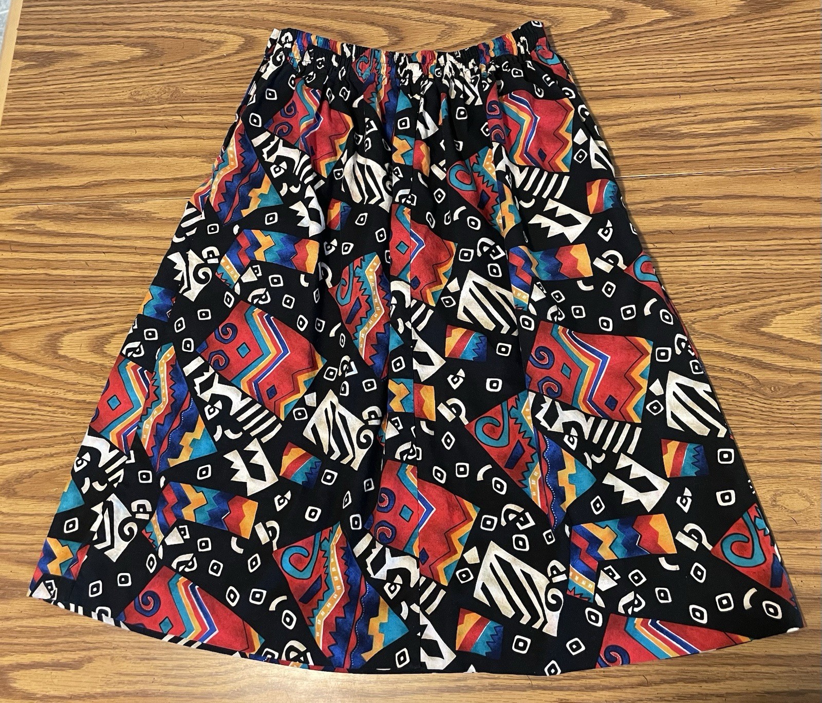 Vtg 1980s Worthington Colorblock New Wave Memphis Pattern A Line Midi Skirt 10