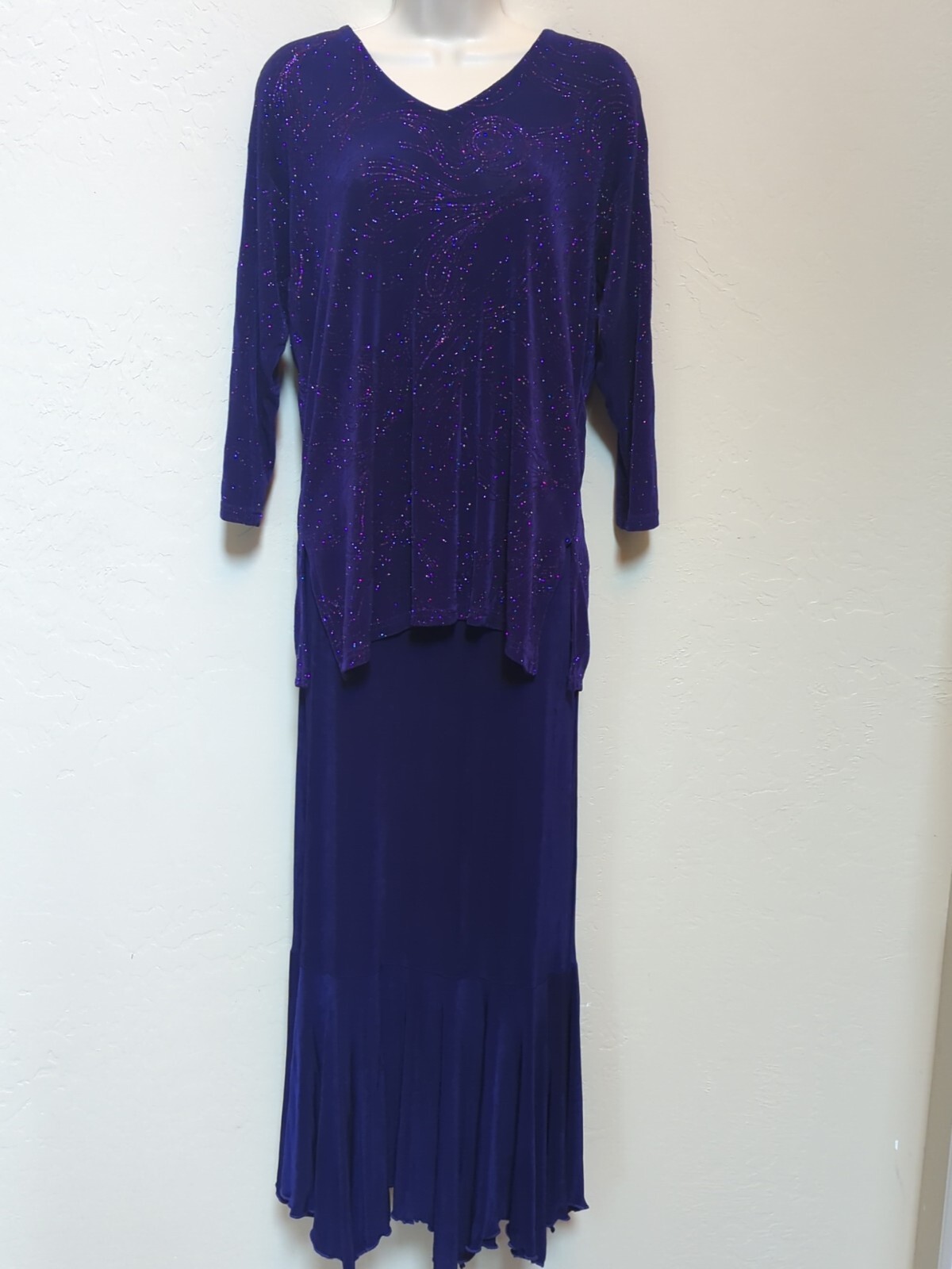 Vintage A Touch Of Class 2 Piece Formal Wear Paisley Glitter Purple Sz L/XL