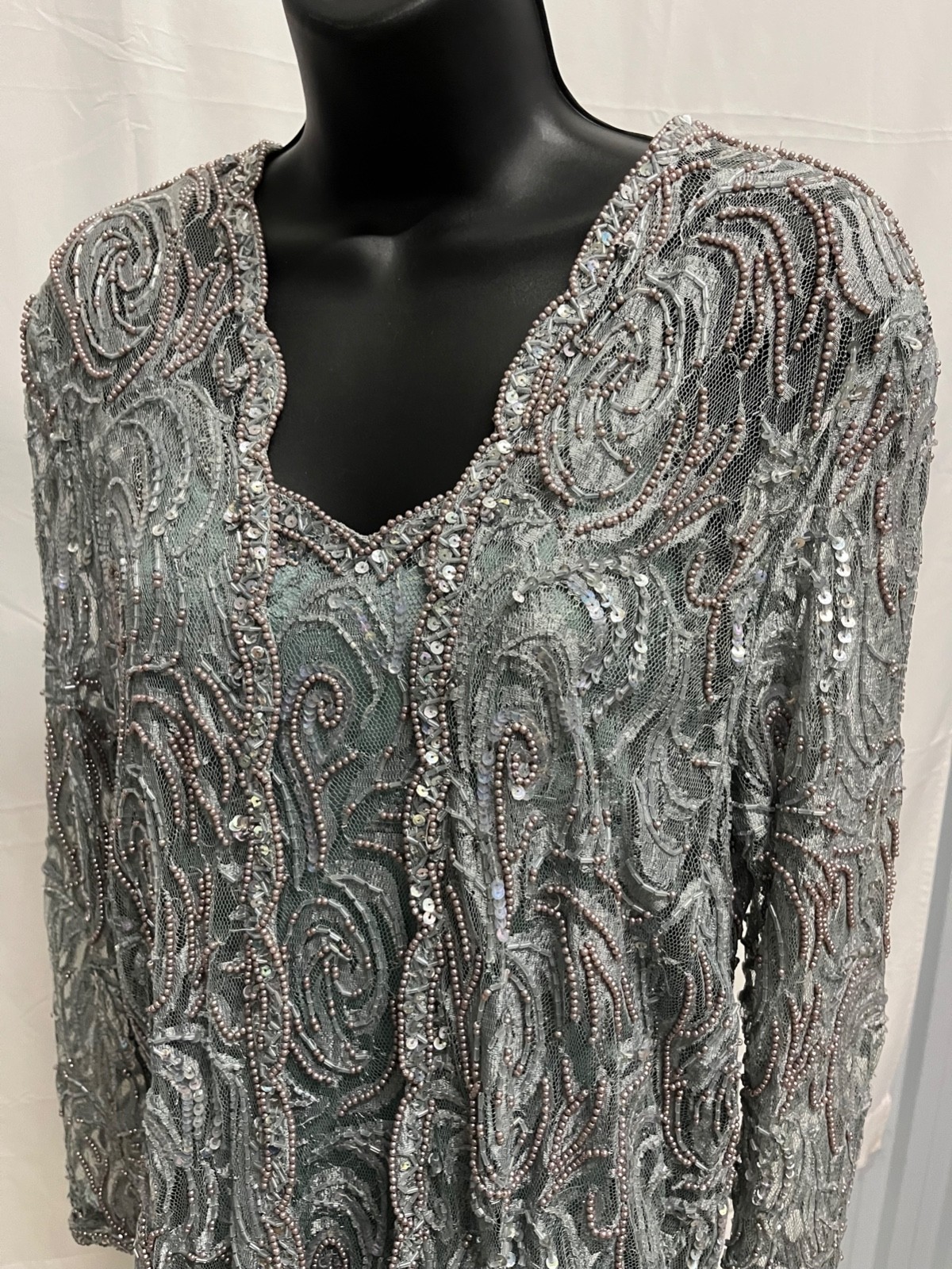 VTG Designer lace pearl beaded drop waist dress by Judith Ann Creations Size L