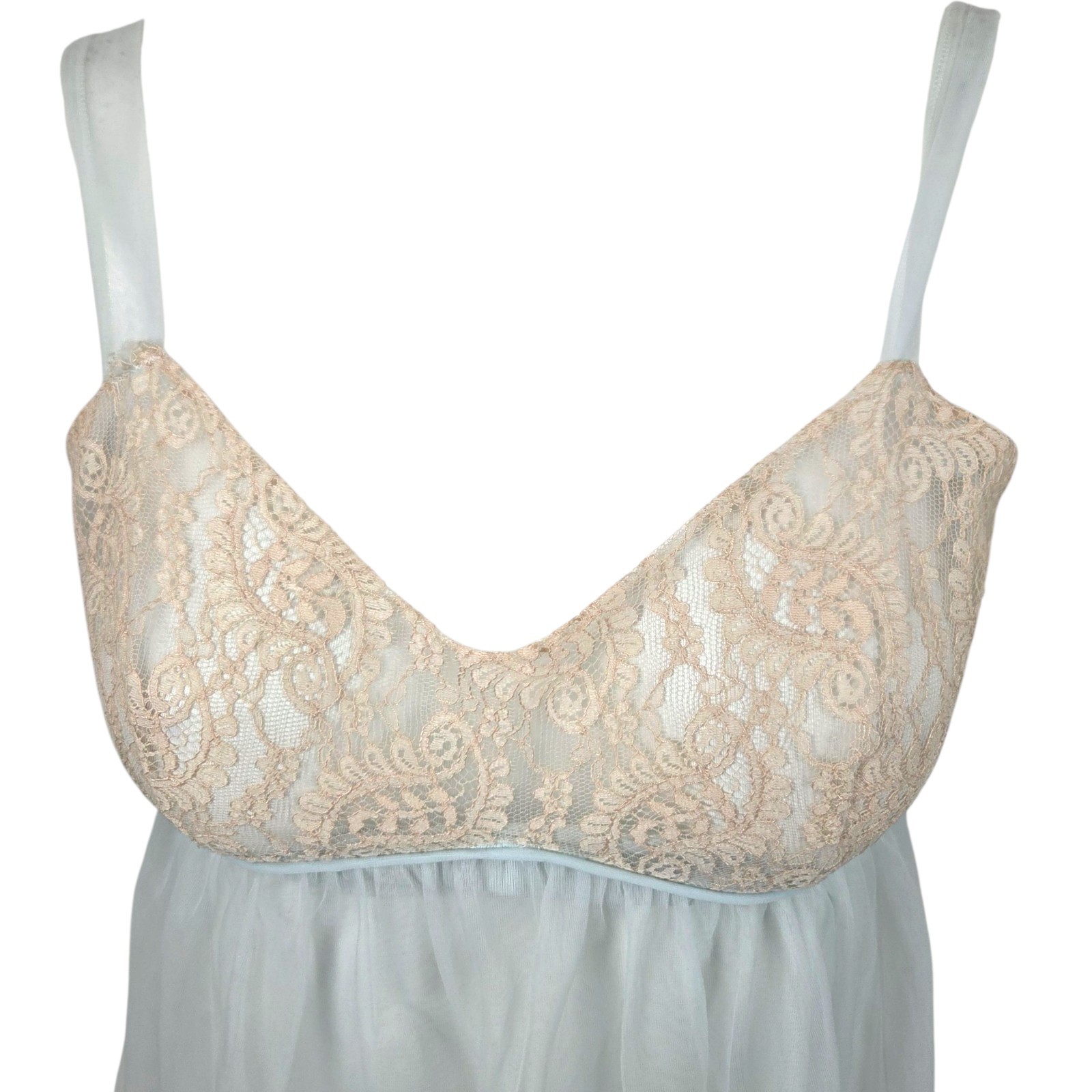 Vintage 60s Lisette Al Sterling Peignoir Nightgown Robe Set 34 Blue Beige Lace
