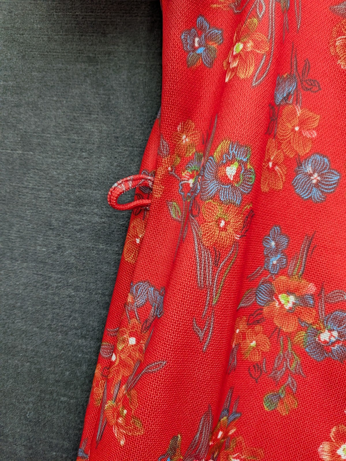 Vintage Floral Polyester Dress House Coat Dress Red Granny Core Grandma Lounge