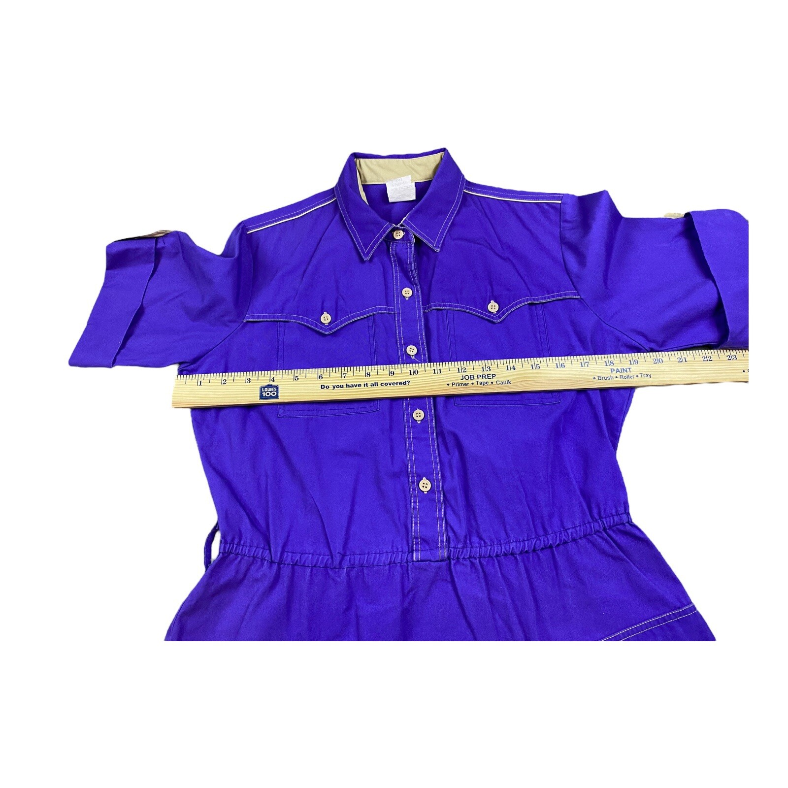 VTG 70’s Shirt Dres 11/12 Purple Western Cinched Waist Utility Pockets Thick