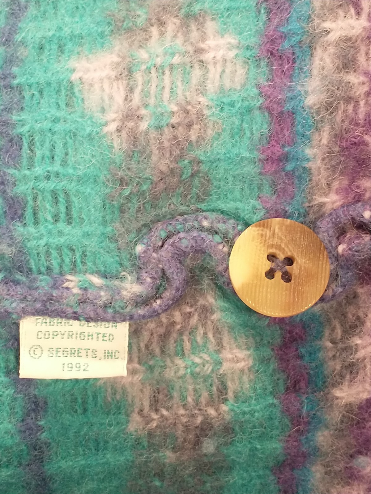 Vintage Segrets Sun Prints 90s Womens Size M Tribal Wool Cardigan Sweater Blue