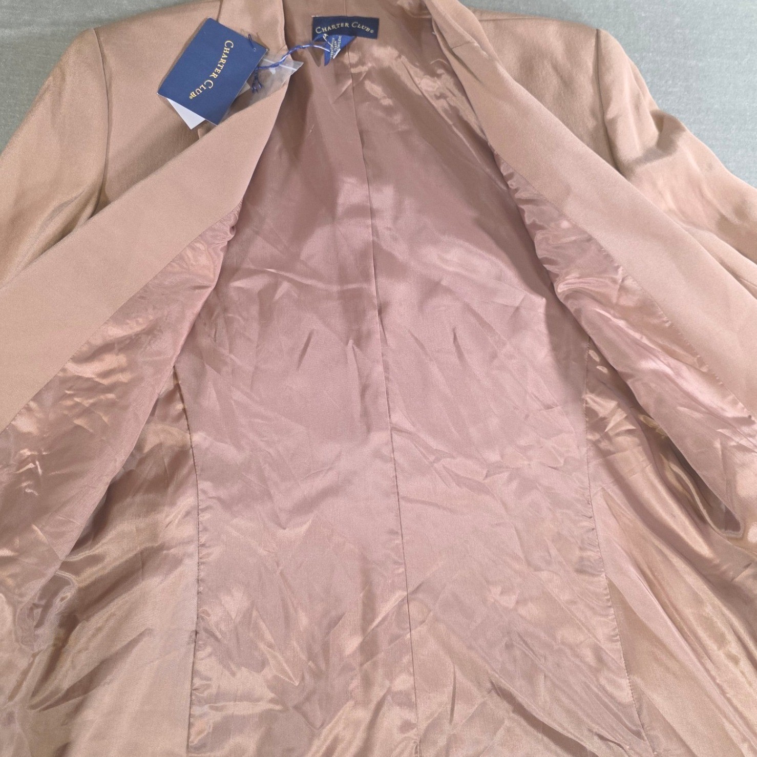 Vintage NWT Charter Club Silk Blazer Tan Single Button Professional Jacket Sz 6