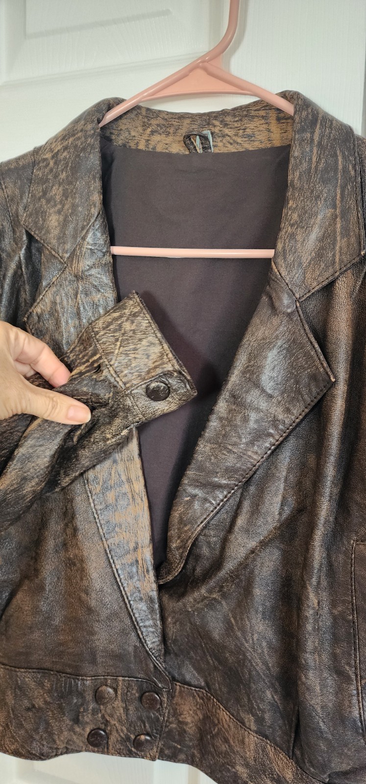 Yessica Leather bomber style jacket EU 40 US 8-10 brown distressed snap closure