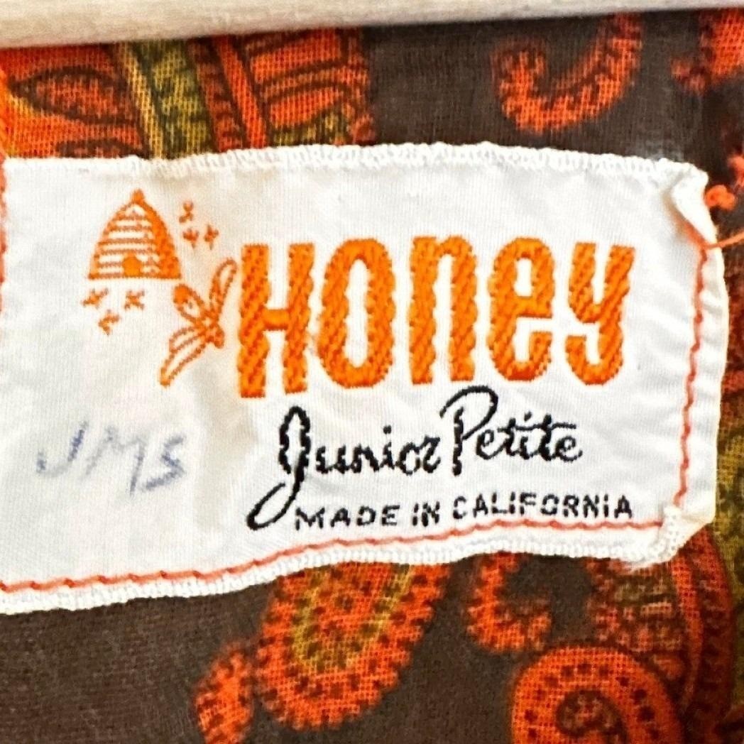 Vintage 60s Honey Junior Petite Paisley Dress Small Mod Orange Brown Retro