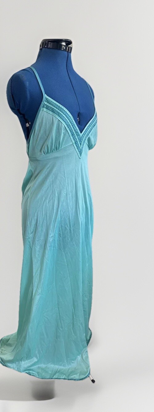 Vintage 70s Dutchess Individually Yours Teal Nightgown Slip Fairy Whimsy Cottage