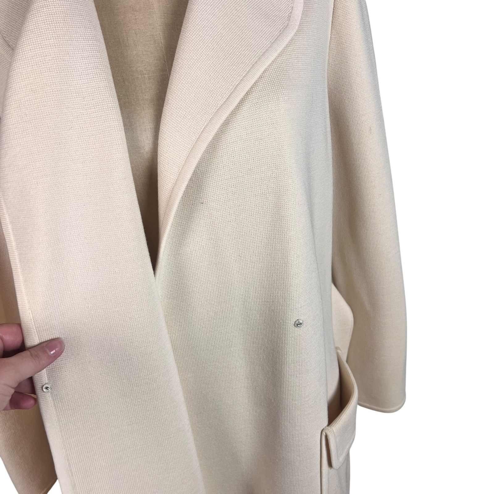 Vintage LeRoy Knitwear Cream 100% Wool Wrap Coat with Belt Large