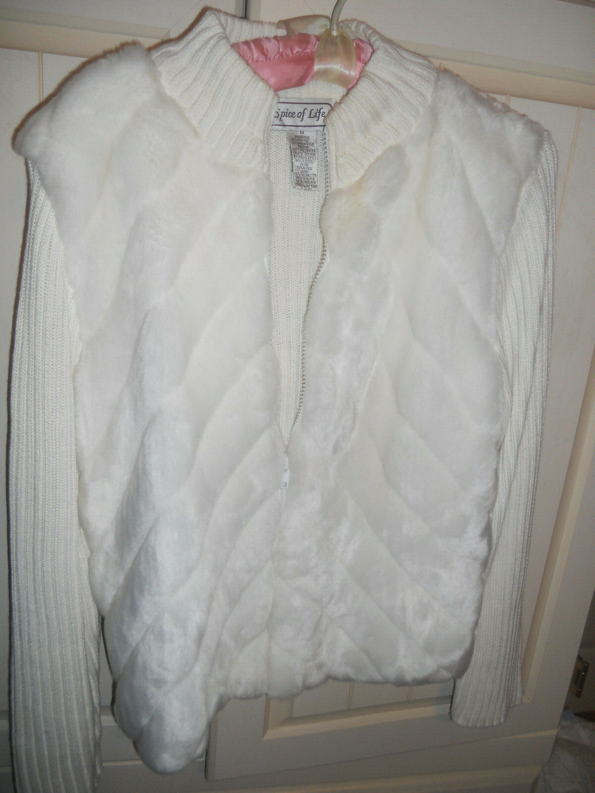 VTG white Womens Sweater faux fur zipper front by Spice of Life Size M