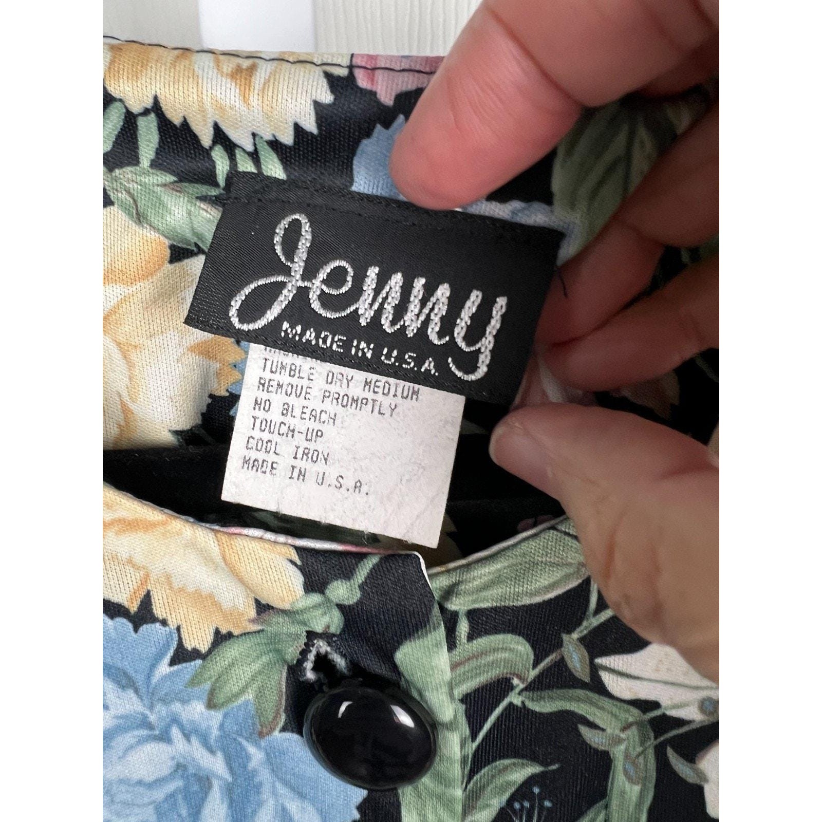 Jenny Vintage 90s Floral Midi Dress Cottagecore Grunge Secretary Black Multi 14