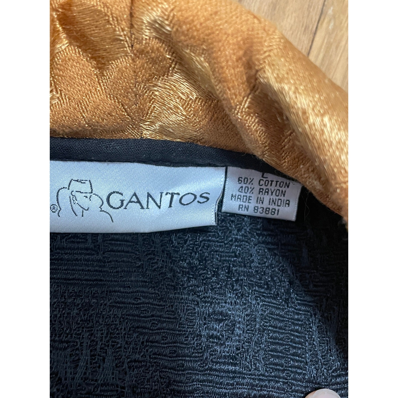 Gantos Vintage Cropped Tapestry Jacket Gold Black Jacquard Shawl Collar Large
