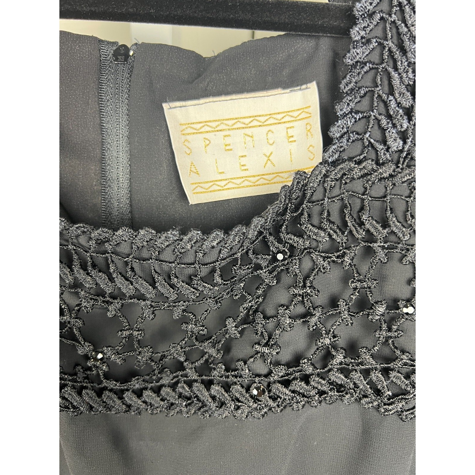 Spencer Alexis Elegant Black Embroidere Evening Wide Leg Jumpsuit Size 10