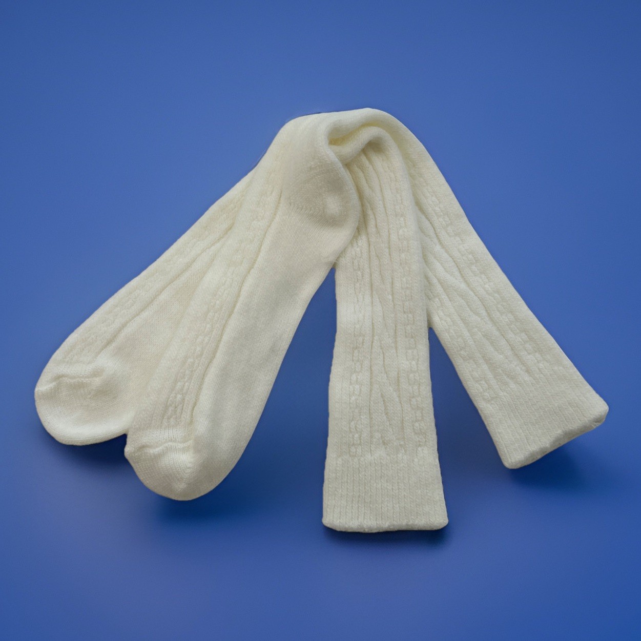 VTG Socks Hosiery 80s Cable Knit White NOS 7-9 19″ USA Stockings School Girls