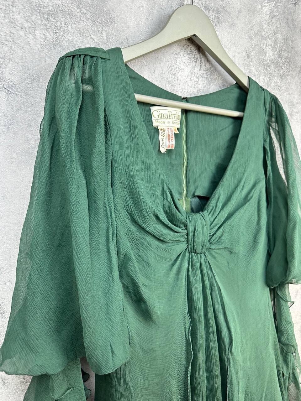 Gina Fratini Vintage 1970s Pure Silk Chiffon Draped Maxi Dress Size UK 10