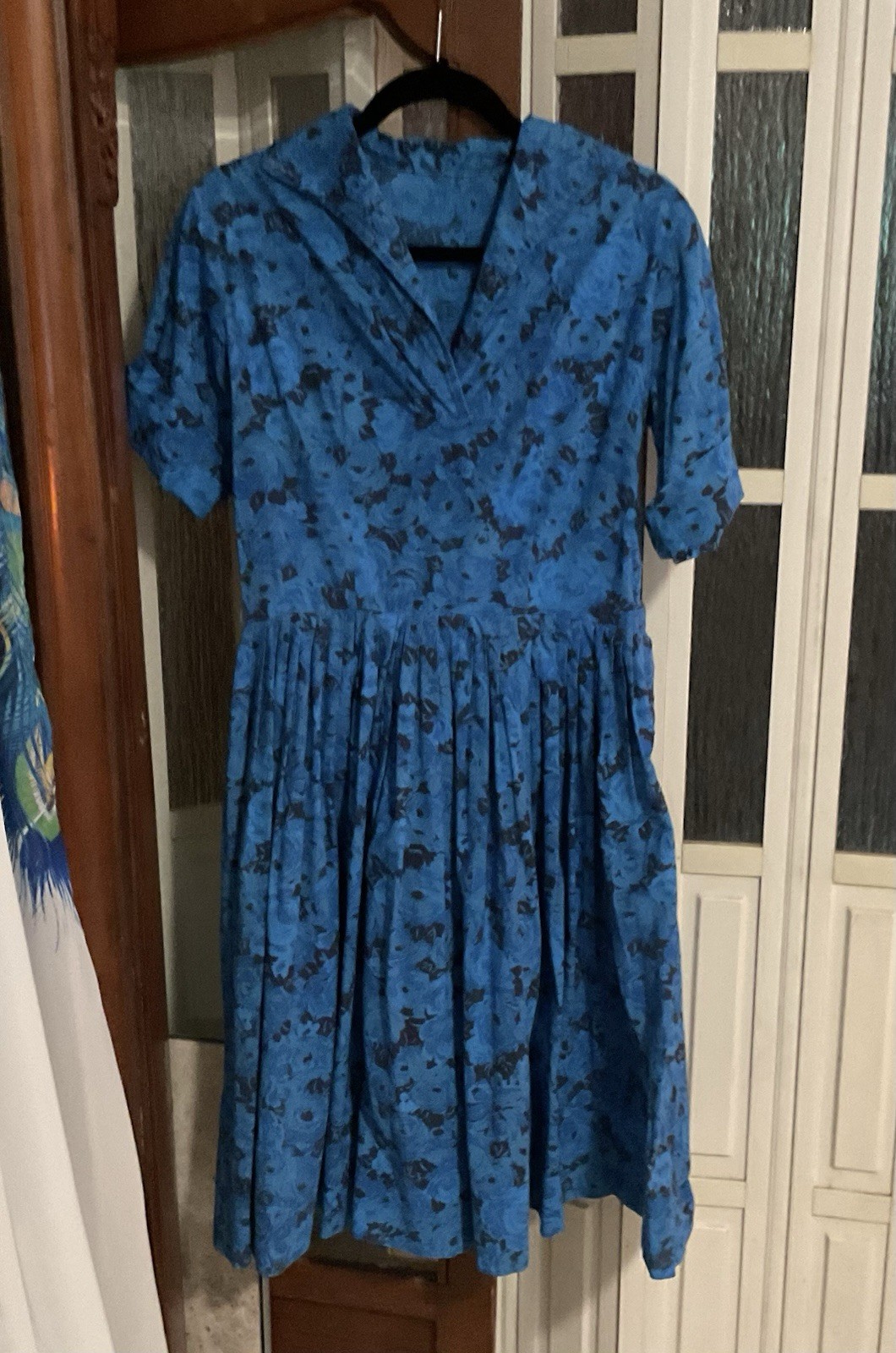 Vintage 1950-60 Blue Cotton Dress Side Zipper 4 U Or Theatre Hollywood Movies