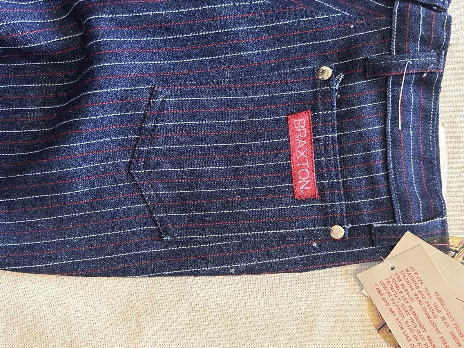 Braxton 1980s High Waisted Pinstriped Jeans New With Tags Rare Designer Denim