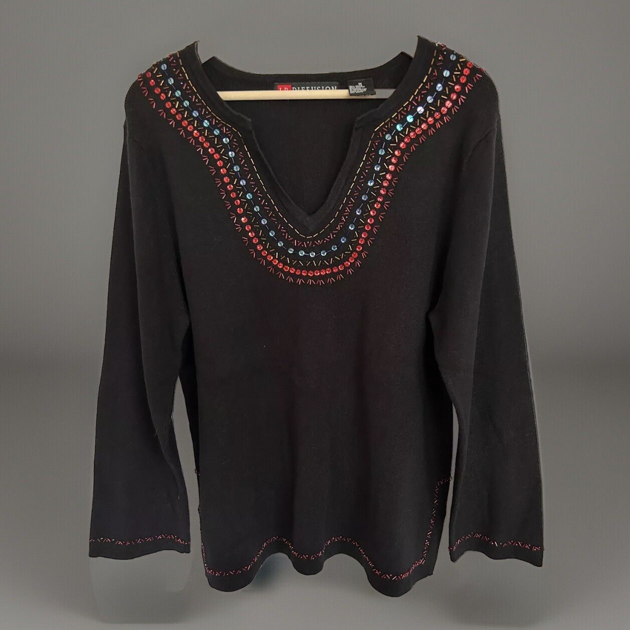 Vintage 80’s I.B. Diffusion Black sequin beaded Sweater Sz 1X Thick Raime Cotton