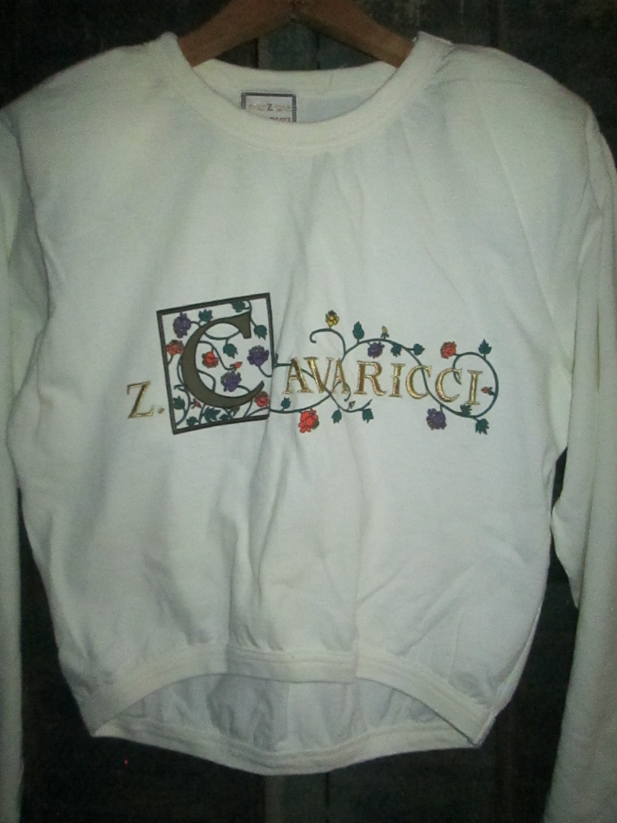 LADIES Cropped Vtg 80s 90s Z Cavaricci Embroidered SHOULDER PADS t shirt USA Med