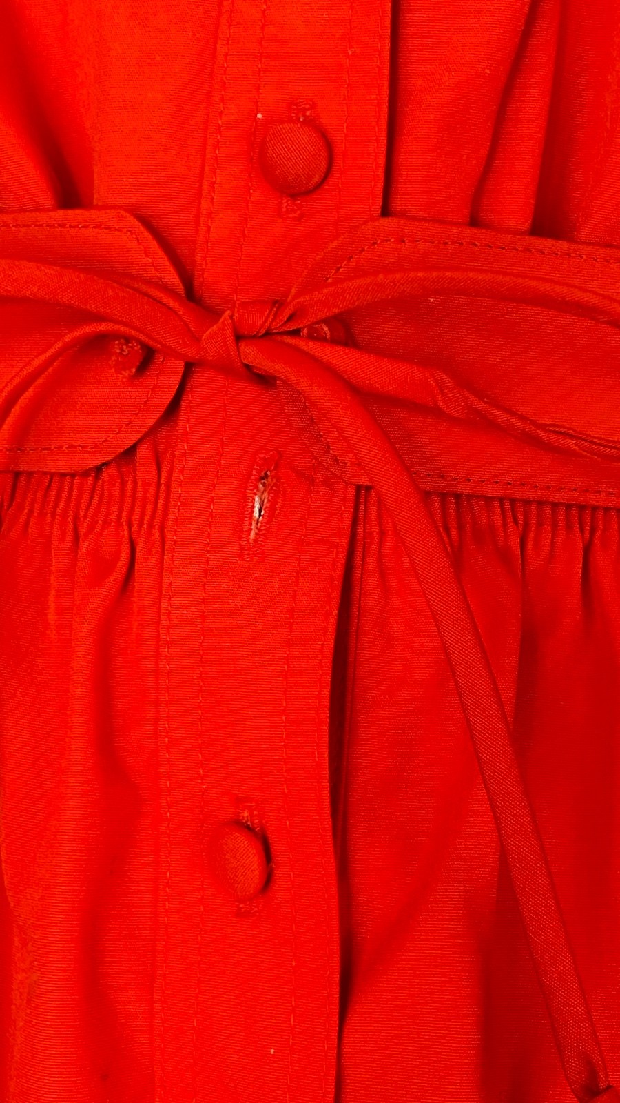 Vintage 1970s red midi dress 3/4 sleeve heavy cotton A line shirt pockets M L