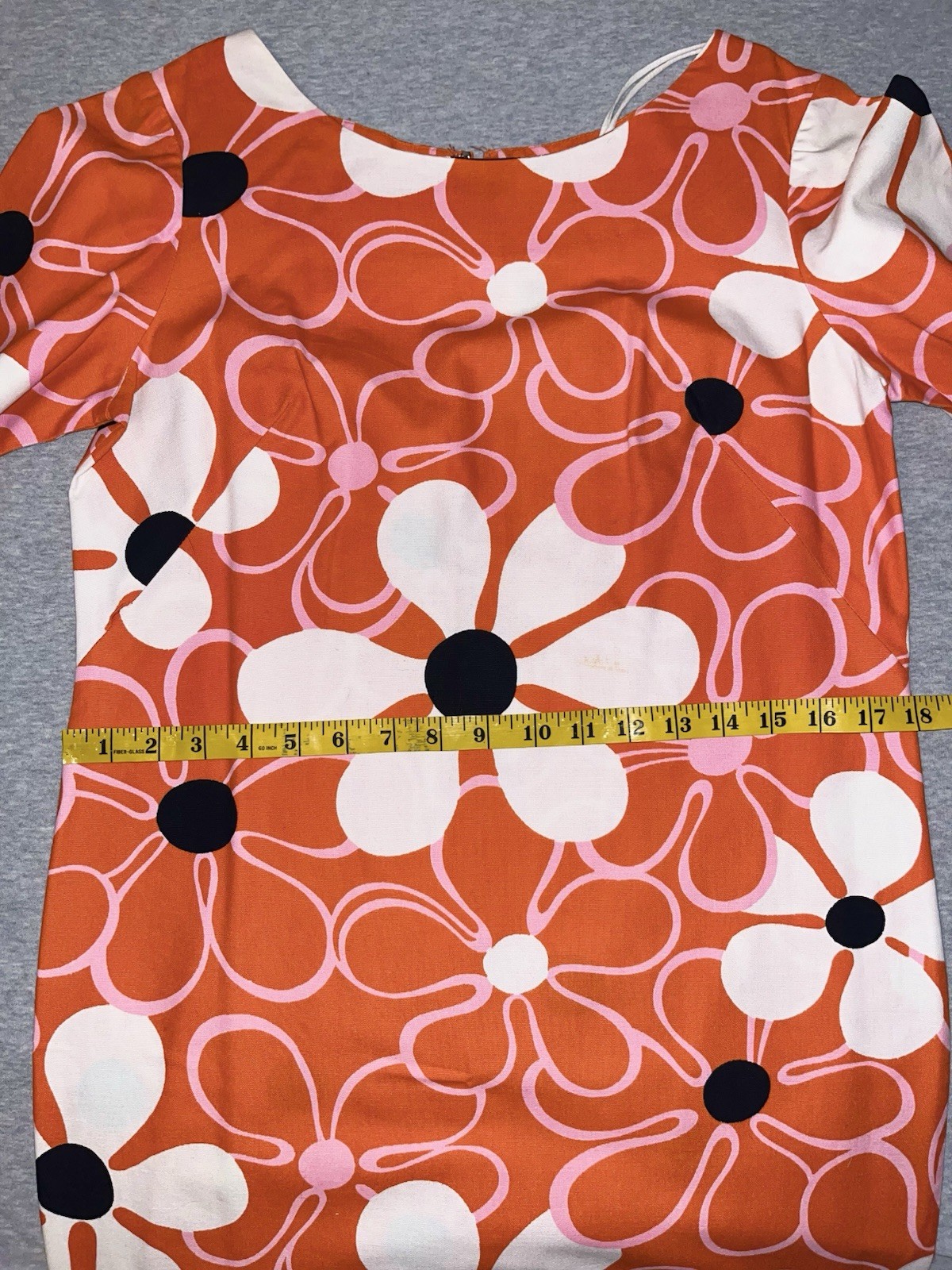 VTG Malihini Hawaiian Cotton Barkcloth Maxi Hostess Dress Orange Daises Floral