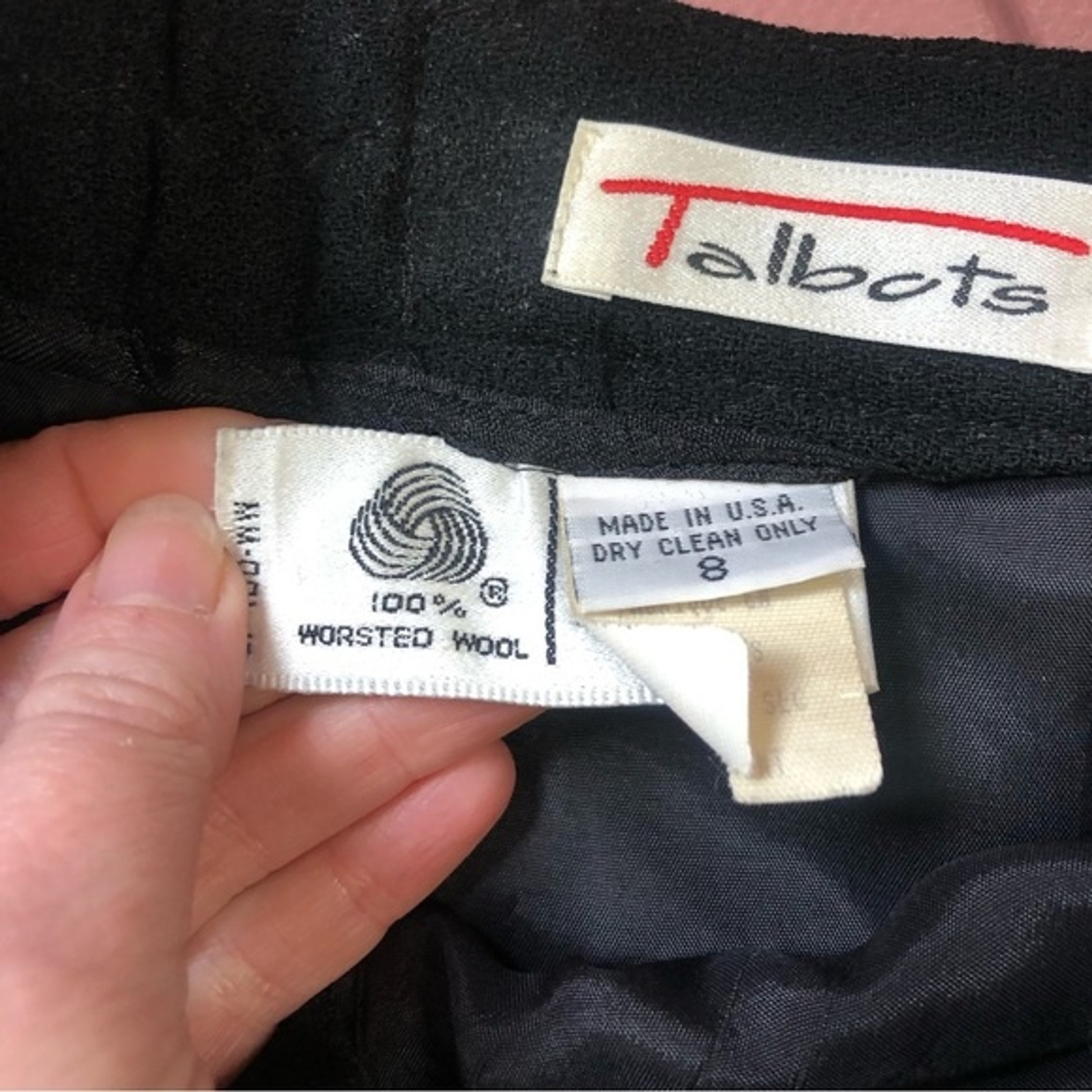 Talbots size 8 100% worsted wool straight a line black pencil dress skirt