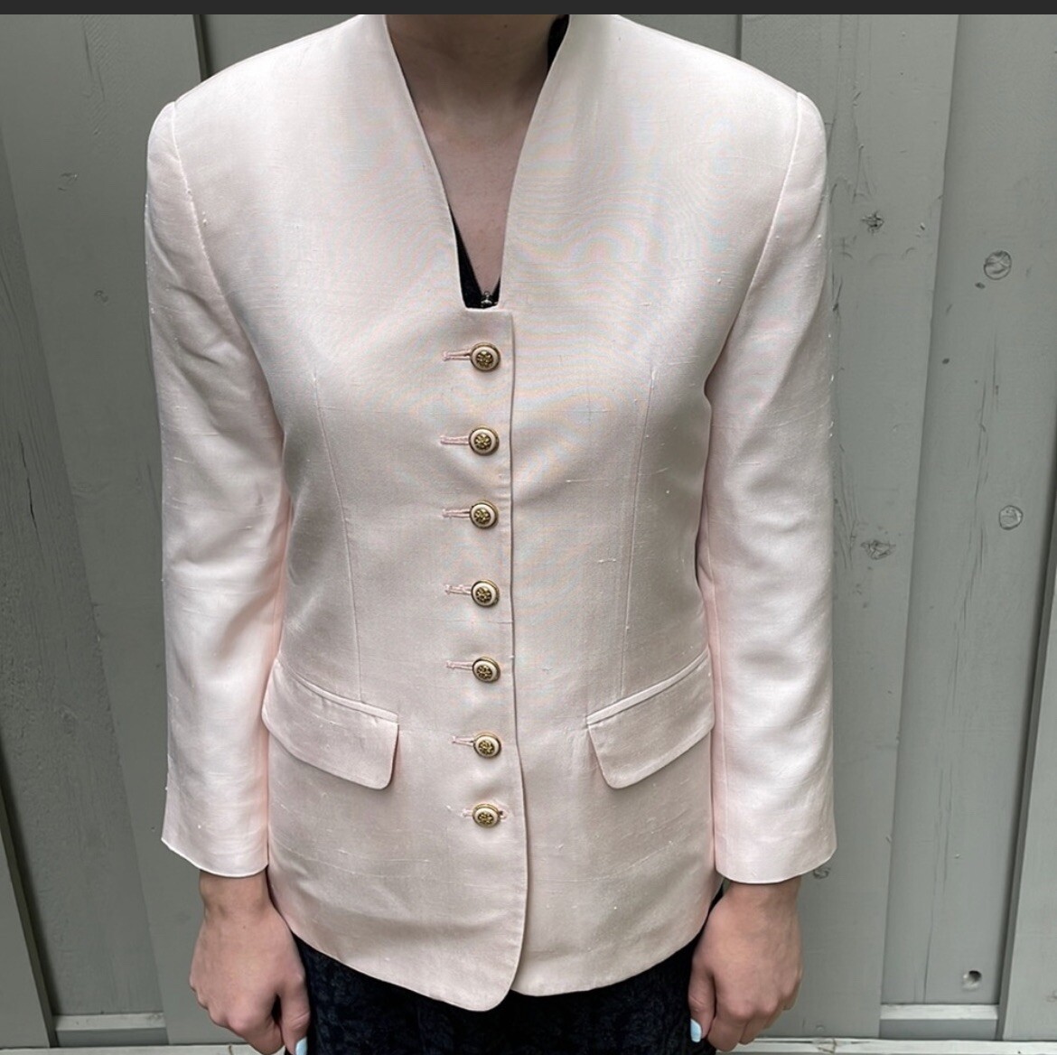 Vintage Herbert Grossman Saks 5th Avenue Blush Pink Silk Blazer Jacket Size 8P