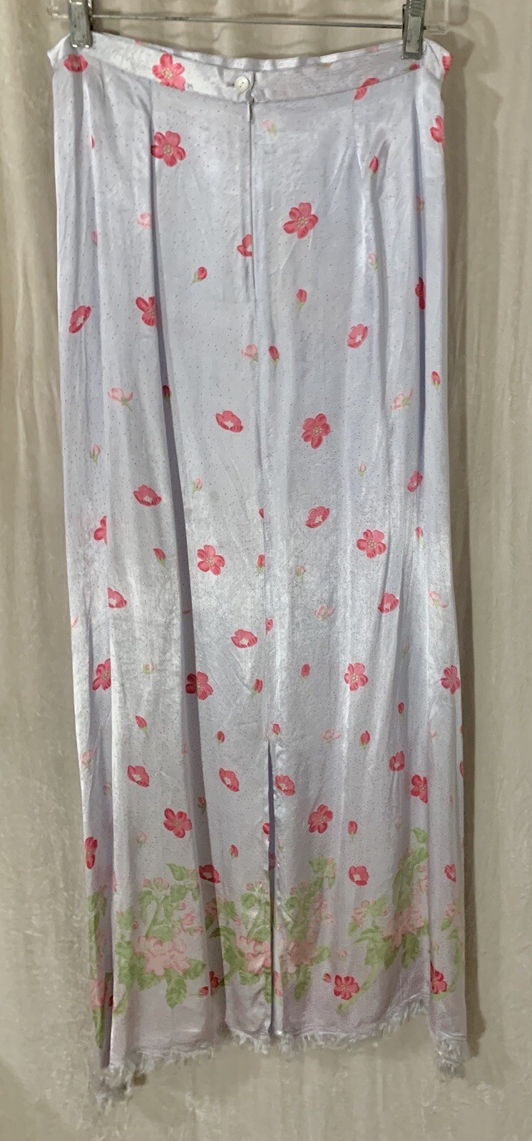 April Cornell Top And Skirt Set Blue And Pink Satin Flowers Size L NWT