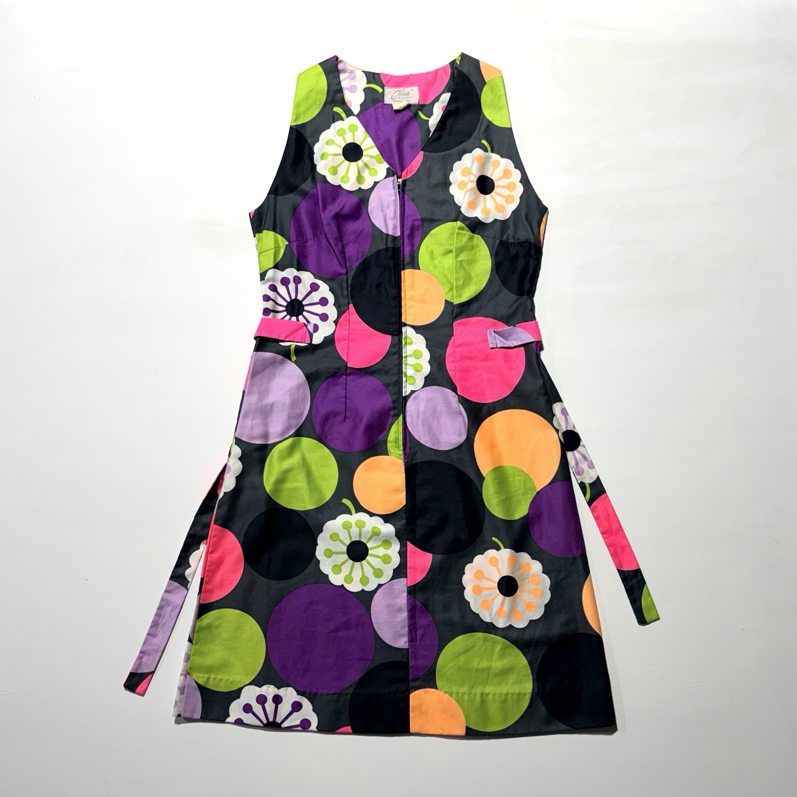 Vtg 1960s Alice of California Mod Shift Dress Psychedelic Flower Power Polka Dot
