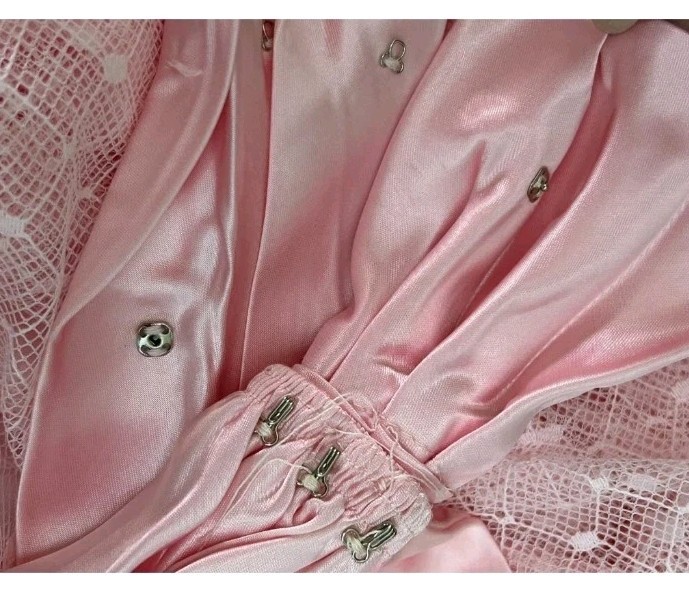 Vintage ILGWU Pink Dress Lace Over Floral Puff Sleeve Women’s 7/8 Midi Dress