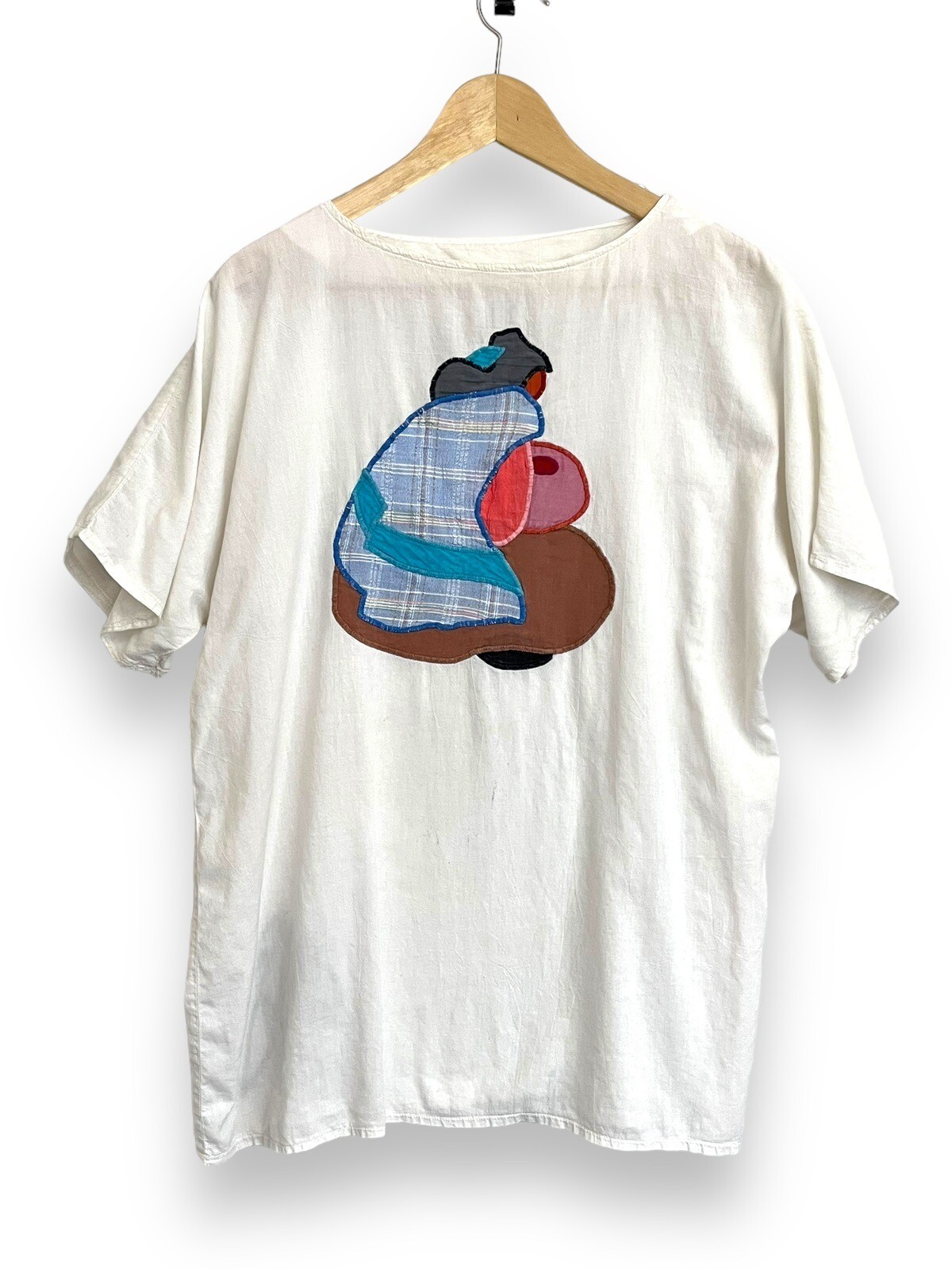 ALFREDO’S WIFE Vtg White Cotton Shirt Top Appliqué Native Women Art to Wear S