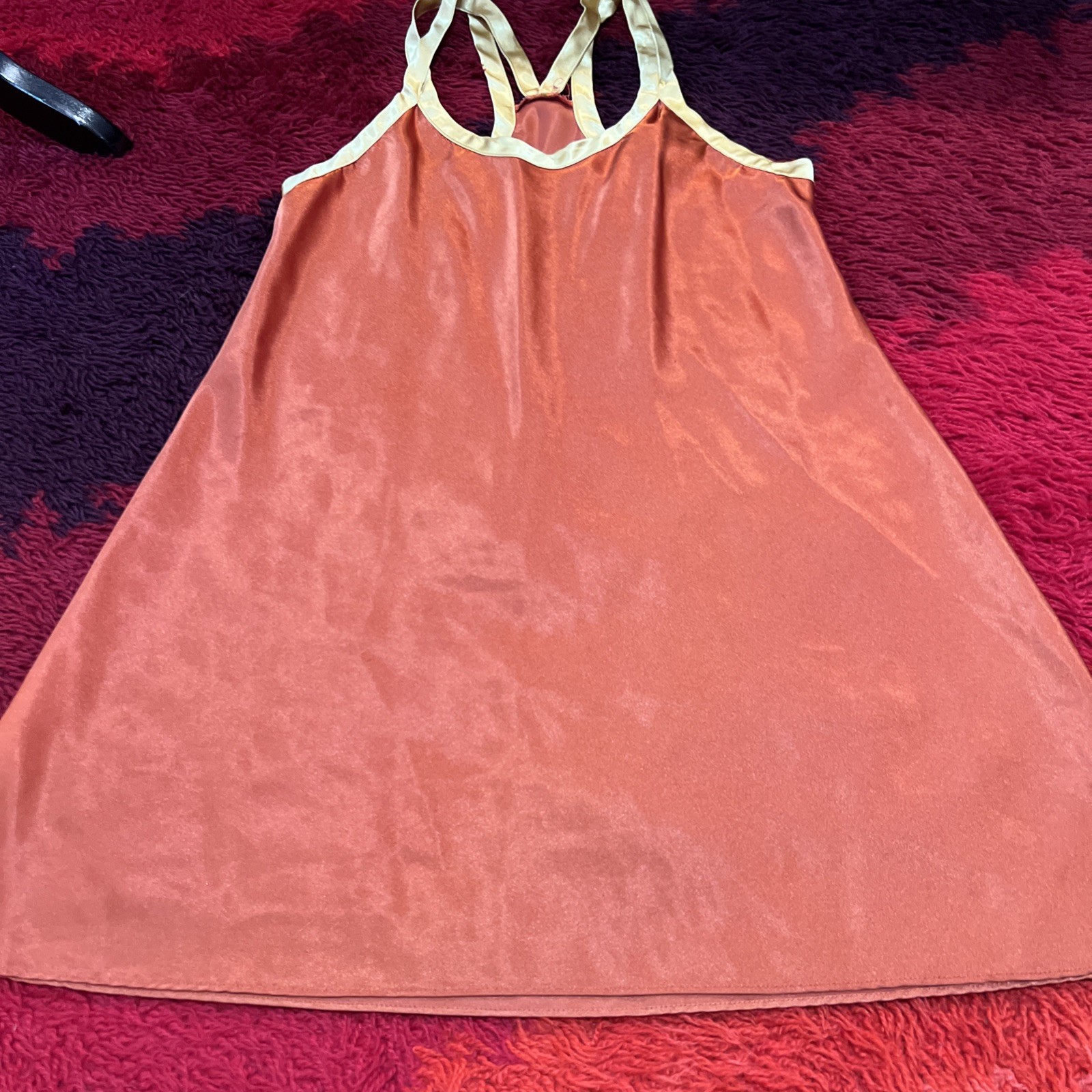 Vtg 90s Racerback Slip Dress Gold Long Liquid Satin Shiny Nightgown Medium