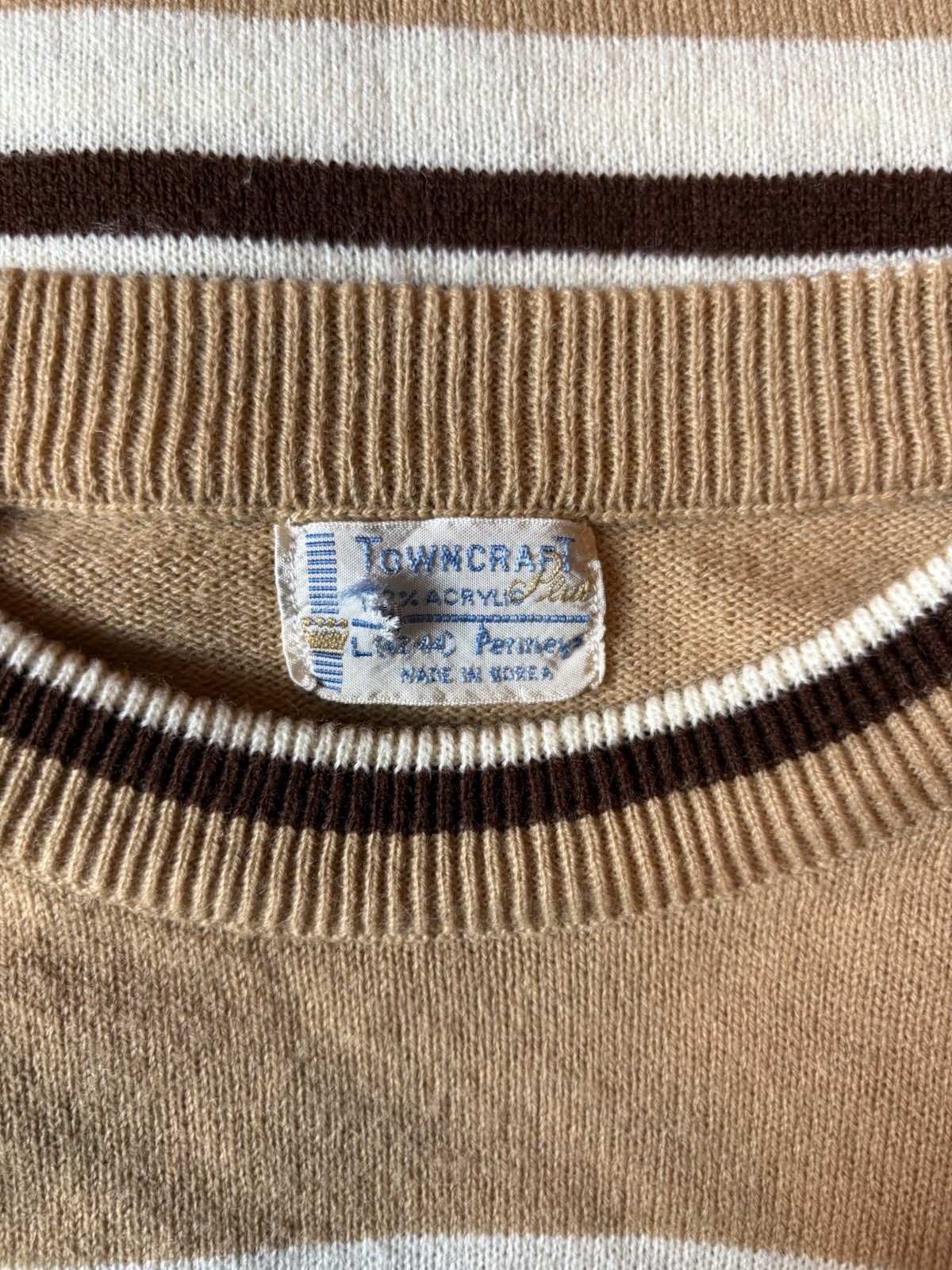 Vintage 60s Penneys Town Craft Short Sleeve Striped Knit Acrylic Shirt Size M