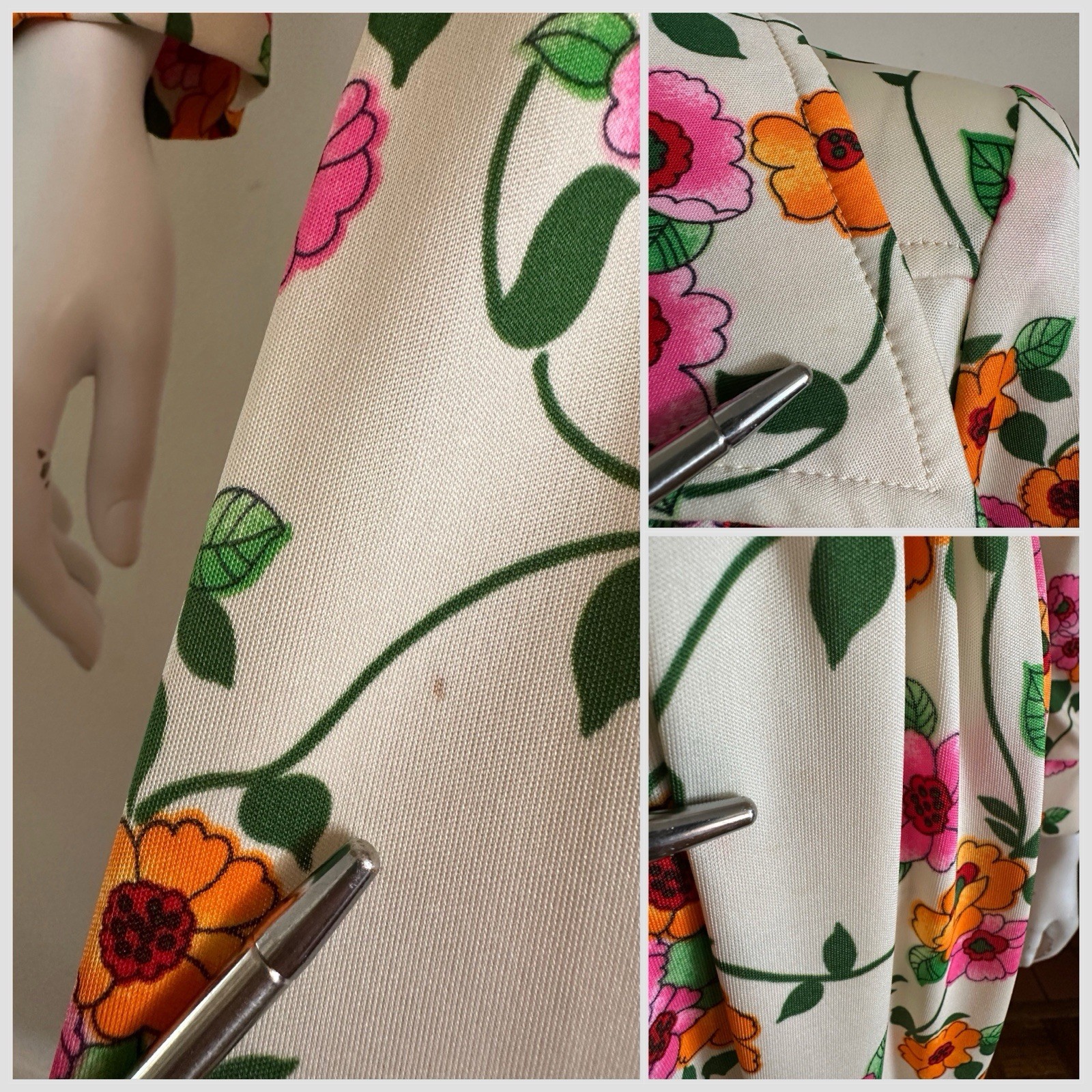 1970s Floral Maxi Dress Wide Collar Scovill Zip Mod Boho Hostess Novelty VTG S M