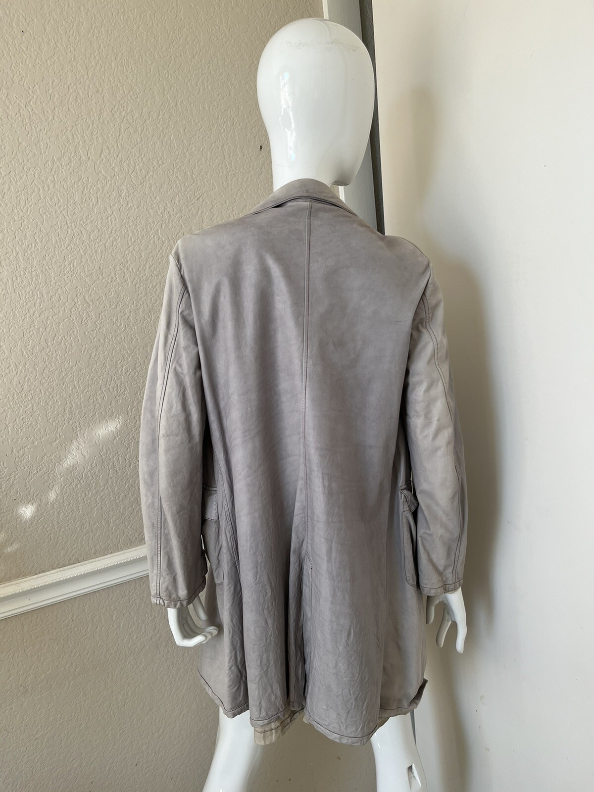 NIGEL PRESTON VINTAGE 90’S RARE! Gray Leather Double Breasted Lined Trench Coat