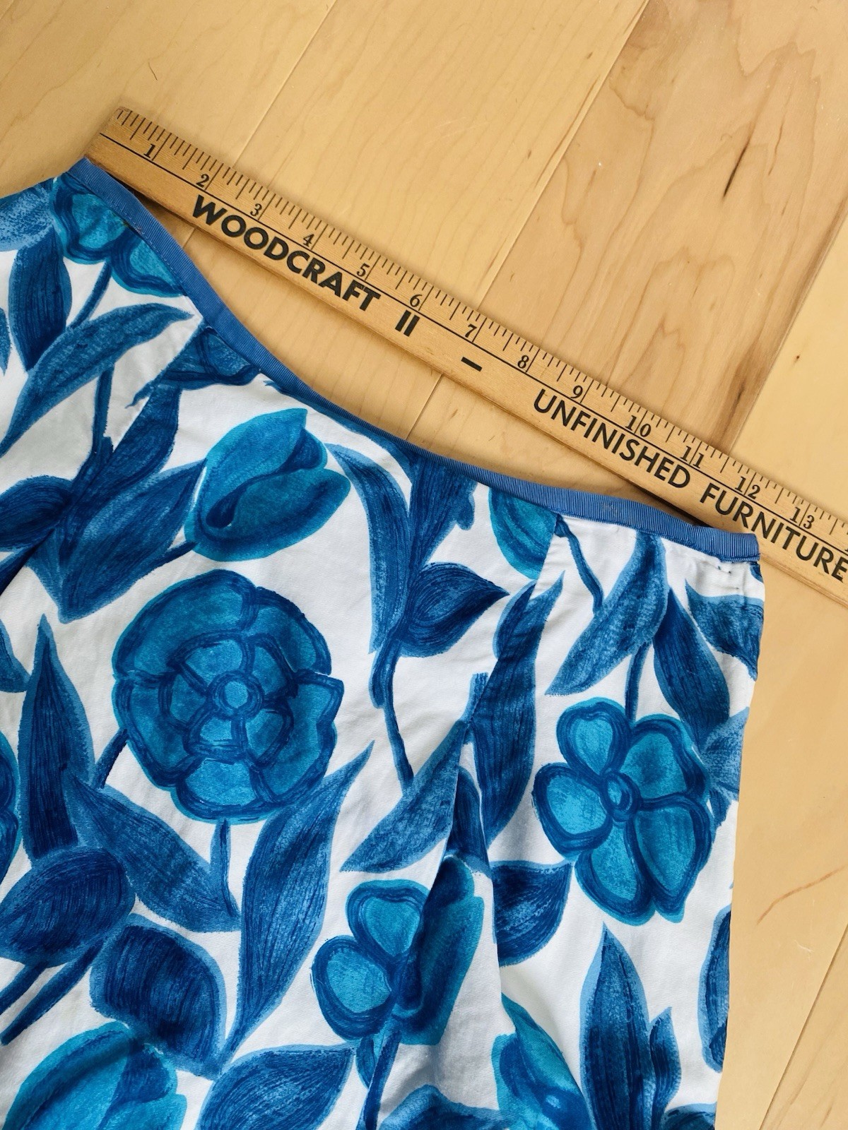 Vintage Skirt Blue White Midi Metal Zipper Handmade Box Pleat 60s Floral Small