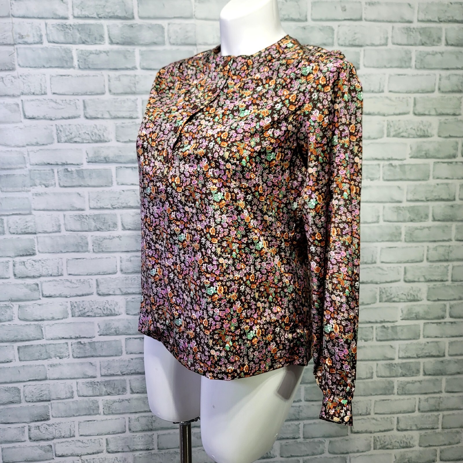 Vintage 70s Replique Collection by Lady Manhattan Womens XL Floral Blouse L/S