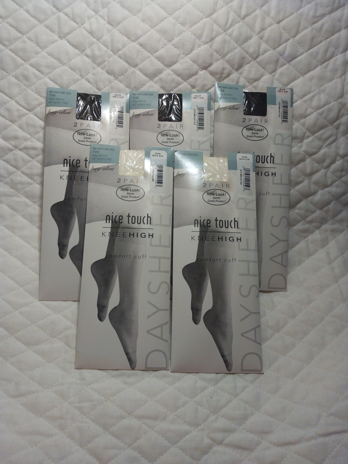 Vtg. Nice Touch Knee Highs ( Sears & Roebuck) 3 Blk.Pks. 2 Pearl PKS. Size A &