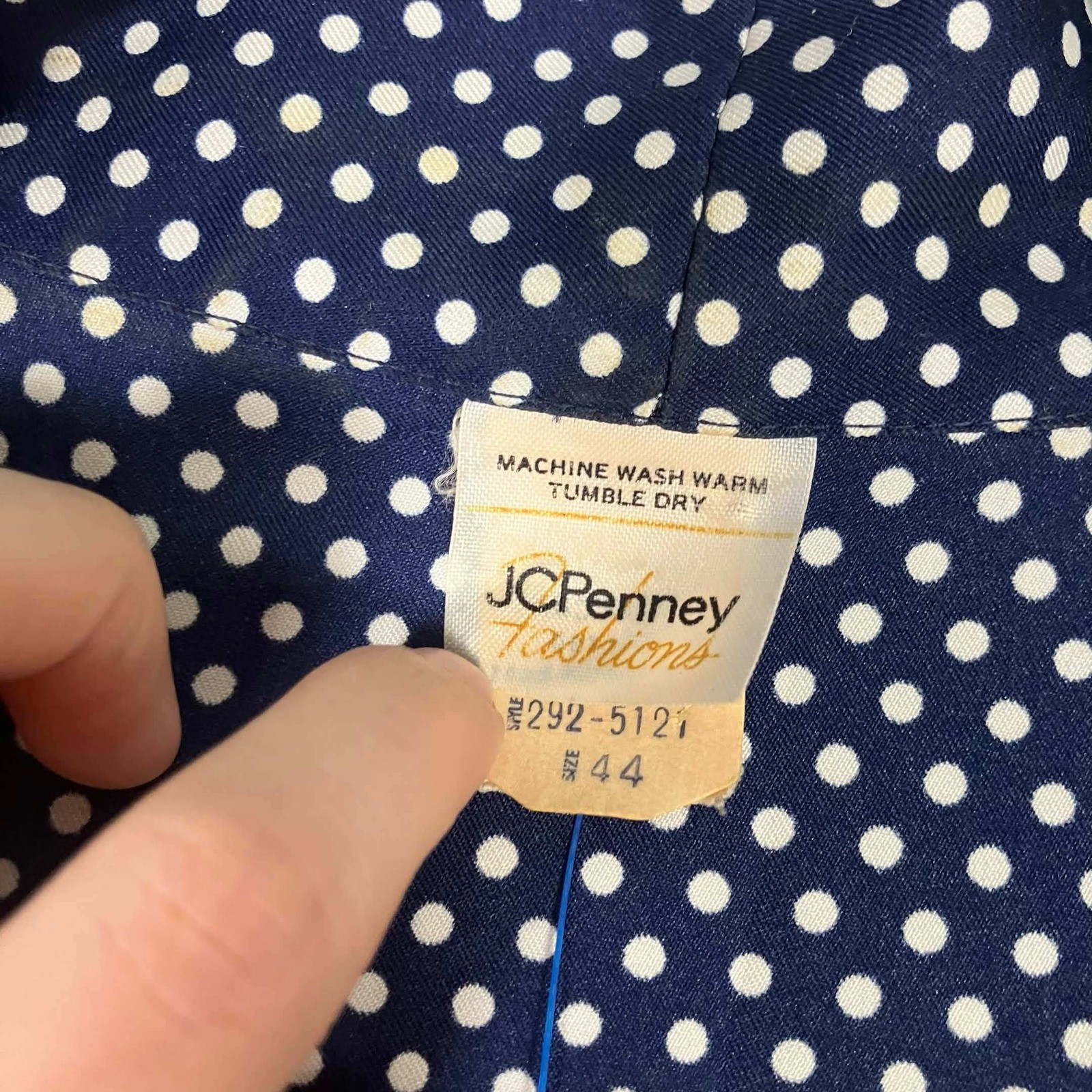 Vintage JCPenney Fashions Navy Blue White Polka Dot Short Sleeve Blouse Size 44