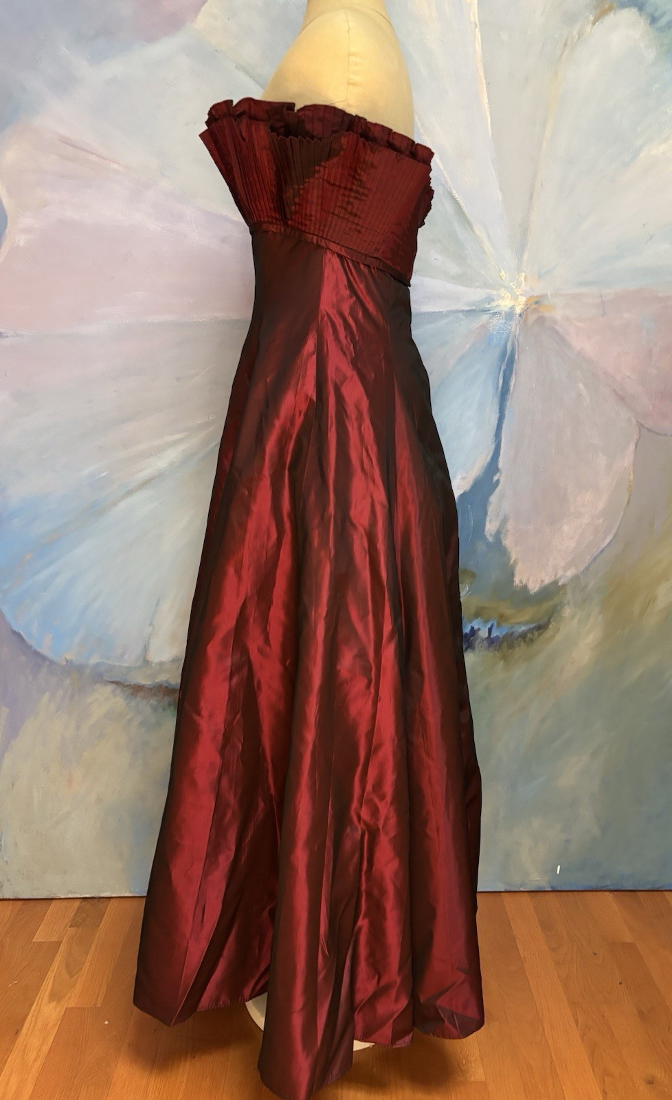 Vtg Victor Costa Boutique Strapless Burgundy Taffeta Red Ball Gown Size 6/M