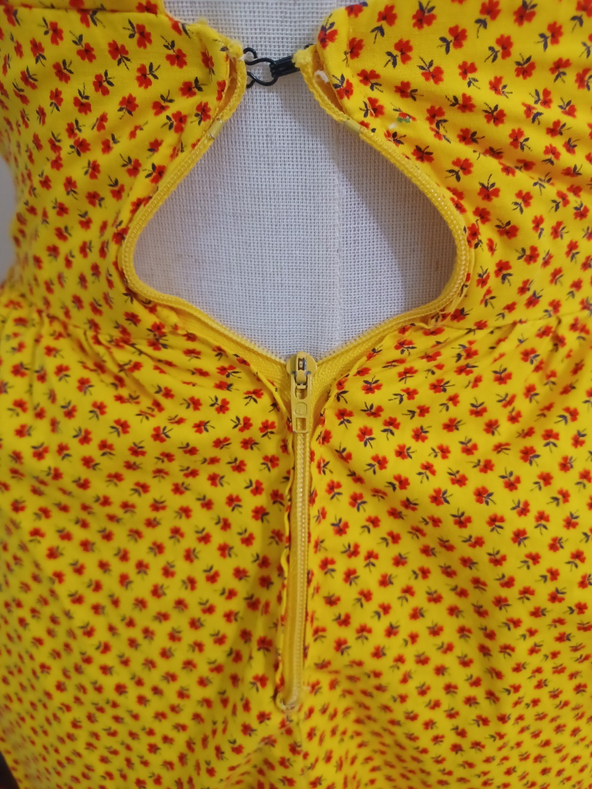 Vintage 1960s Handmade Yellow Floral Micro-Mini Mod/Hippie Pinafore Dress