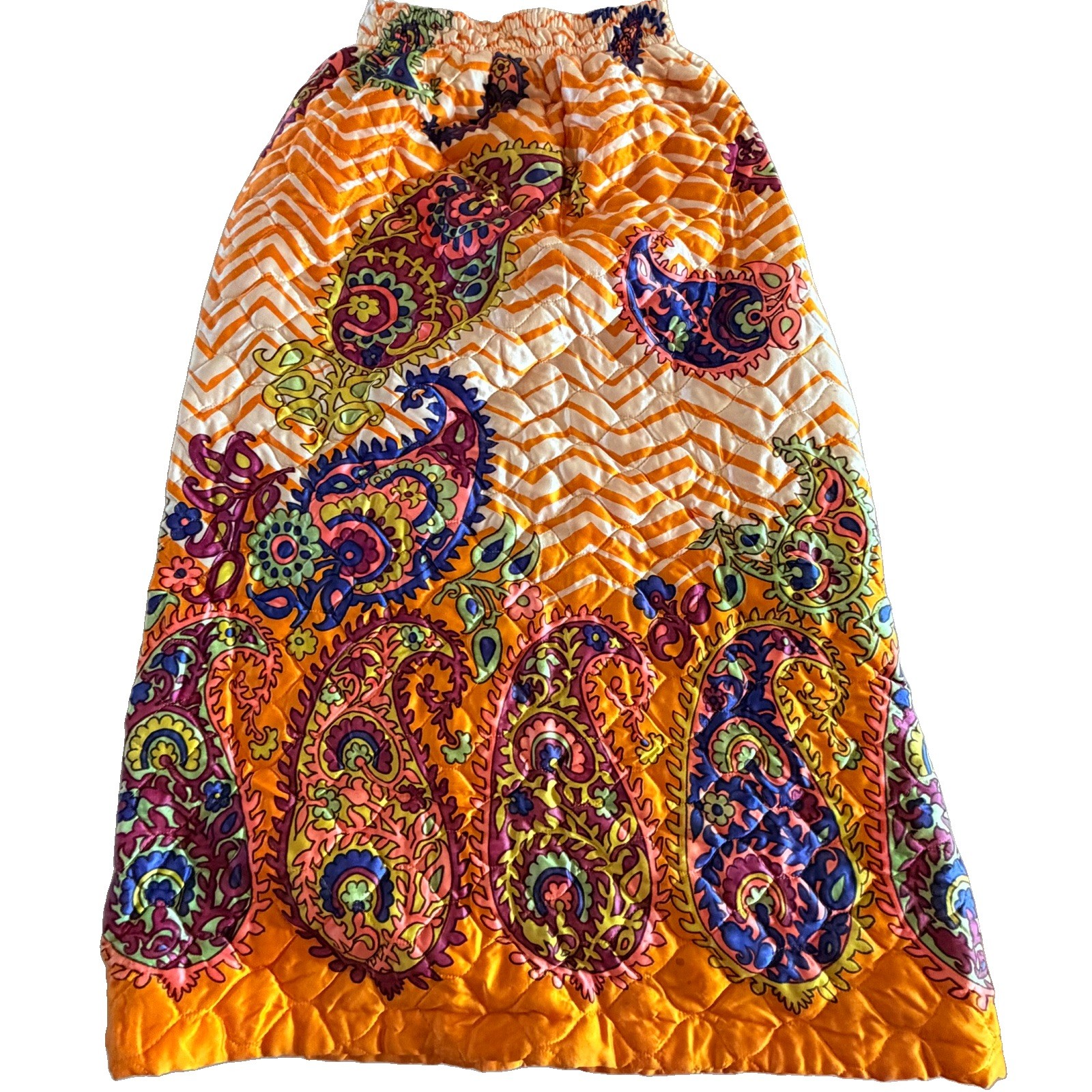 VTG 60s 70s Quilted Satin Kodel Hostess Maxi Skirt Psychedelic Paisley Pop Art M